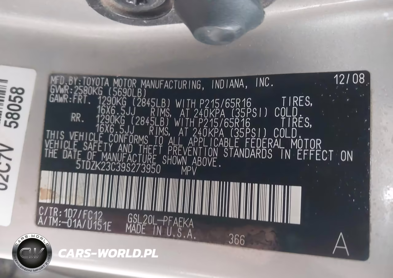 2009 Toyota Sienna Le VIN:5TDZK23C39S273950 - 9