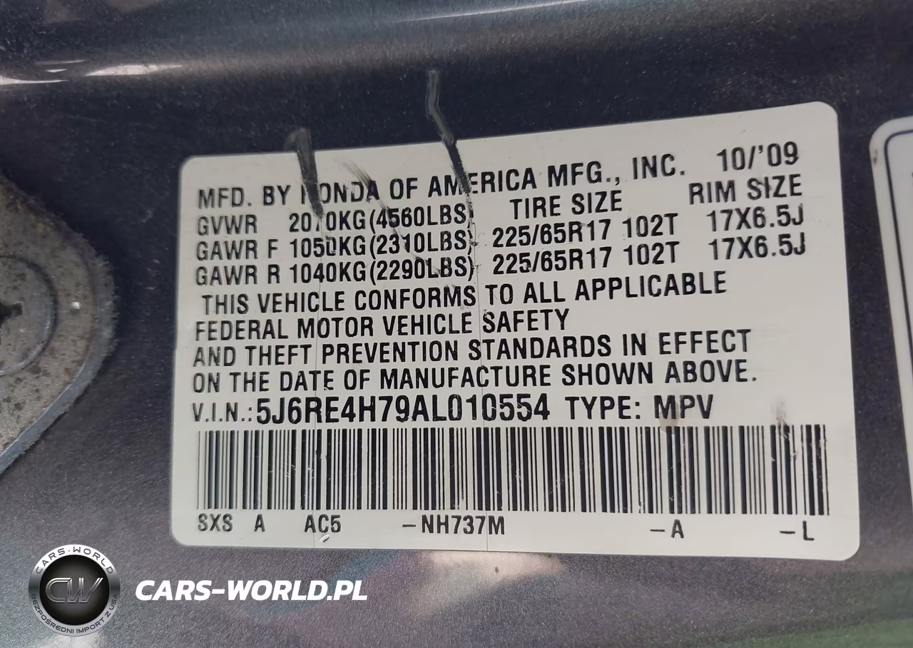 2010 Honda Cr-V Ex-L VIN:5J6RE4H79AL010554 - 9