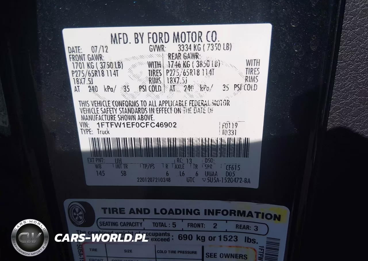 2012 Ford F-150 Fx4 VIN:1FTFW1EF0CFC46902 - 9