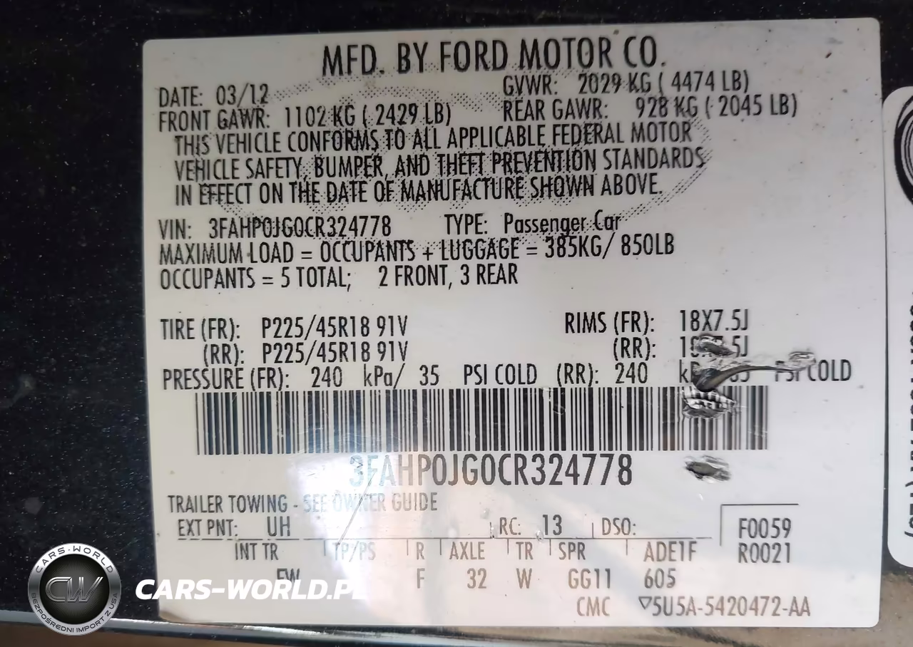 2012 Ford Fusion Sel VIN:3FAHP0JG0CR324778 - 9