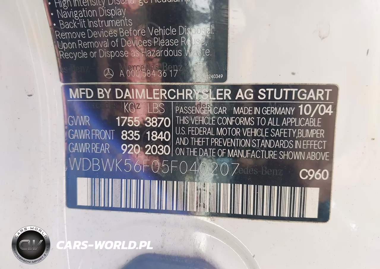 2005 Mercedes-Benz Slk 350 VIN:WDBWK56F05F040207 - 9