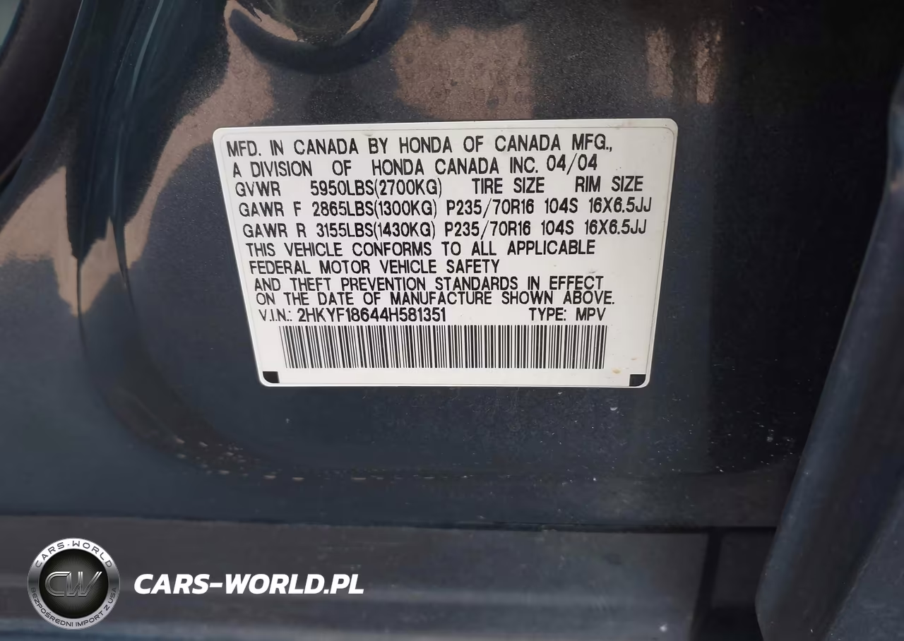 2004 Honda Pilot Ex-L VIN:2HKYF18644H581351 - 9