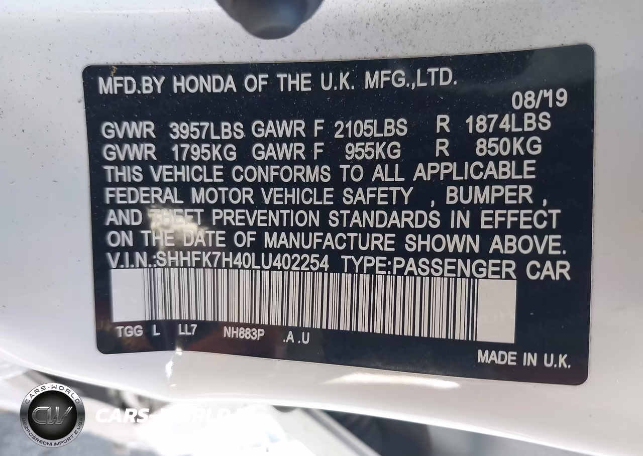 2020 Honda Civic Sport VIN:SHHFK7H40LU402254 - 9