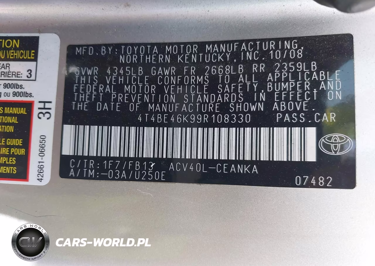 2009 Toyota Camry VIN:4T4BE46K99R108330 - 9