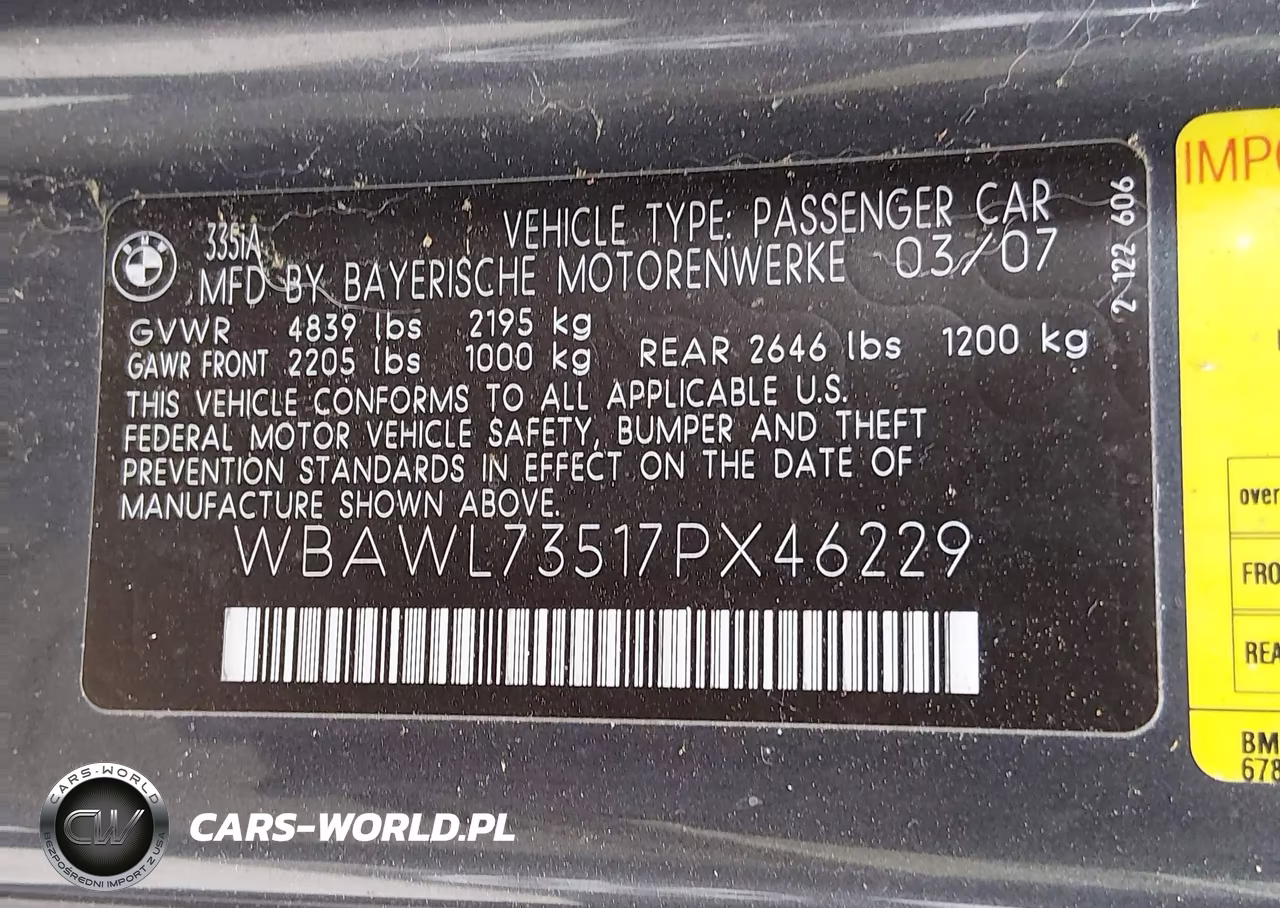 2007 BMW 335I VIN:WBAWL73517PX46229 - 9
