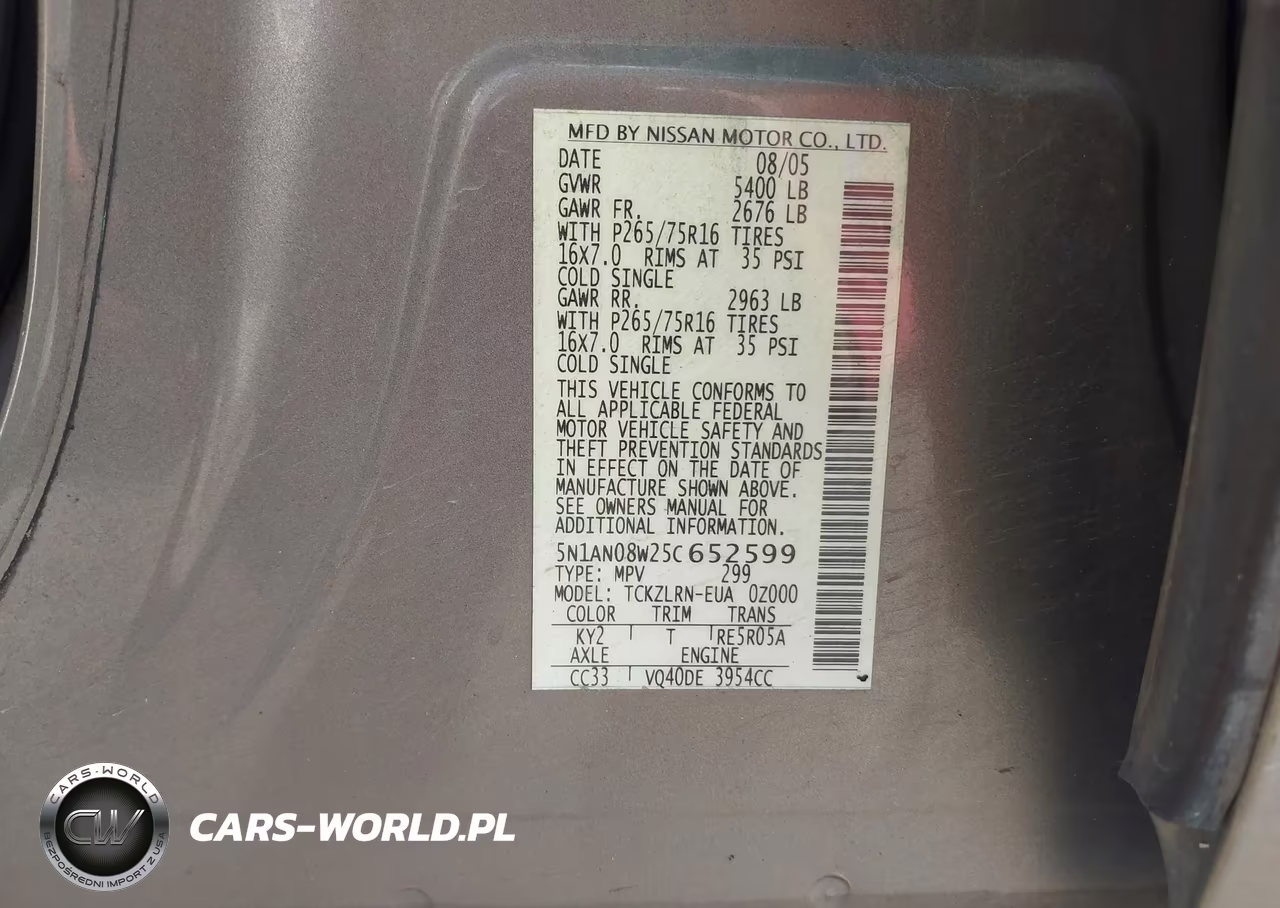 2005 Nissan Xterra Off Road VIN:5N1AN08W25C652599 - 9
