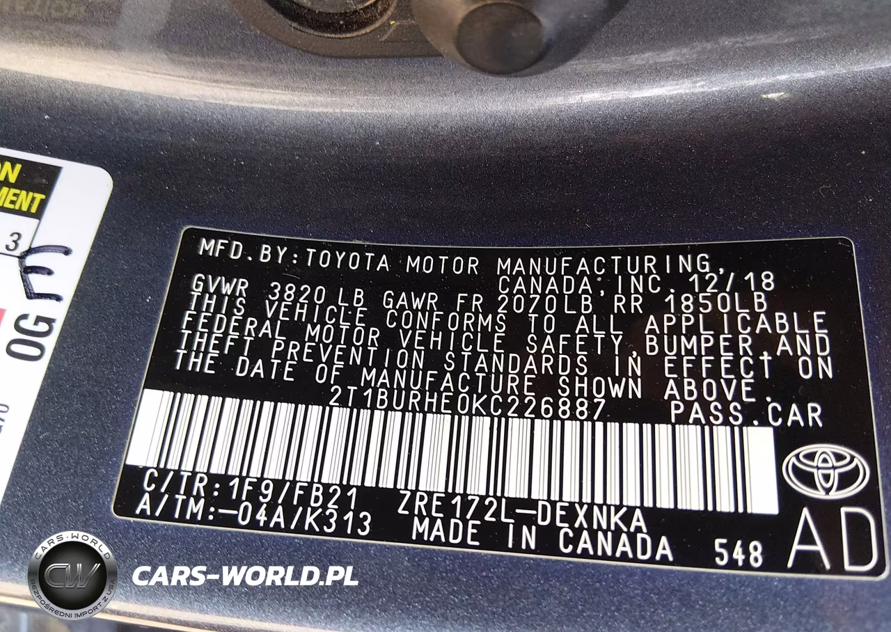2019 Toyota Corolla Le VIN:2T1BURHE0KC226887 - 9
