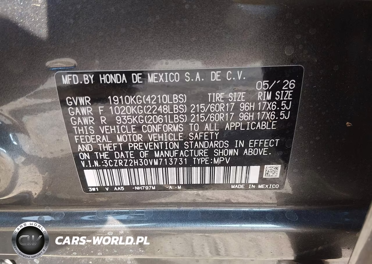 2027 Honda Hr-V Lx Awd VIN:3CZRZ2H30VM713731 - 9