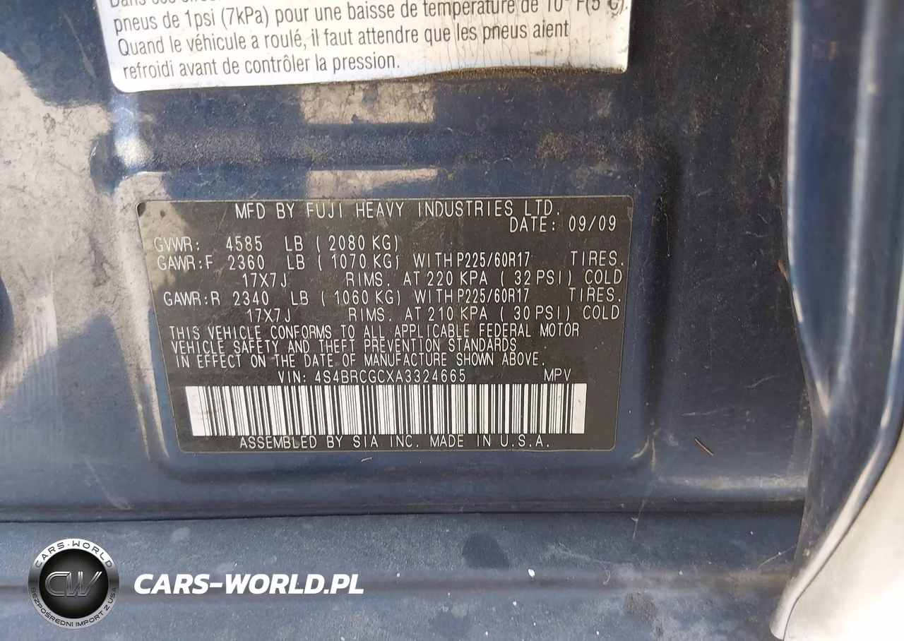 2010 Subaru Outback 2.5I Premium VIN:4S4BRCGCXA3324665 - 9