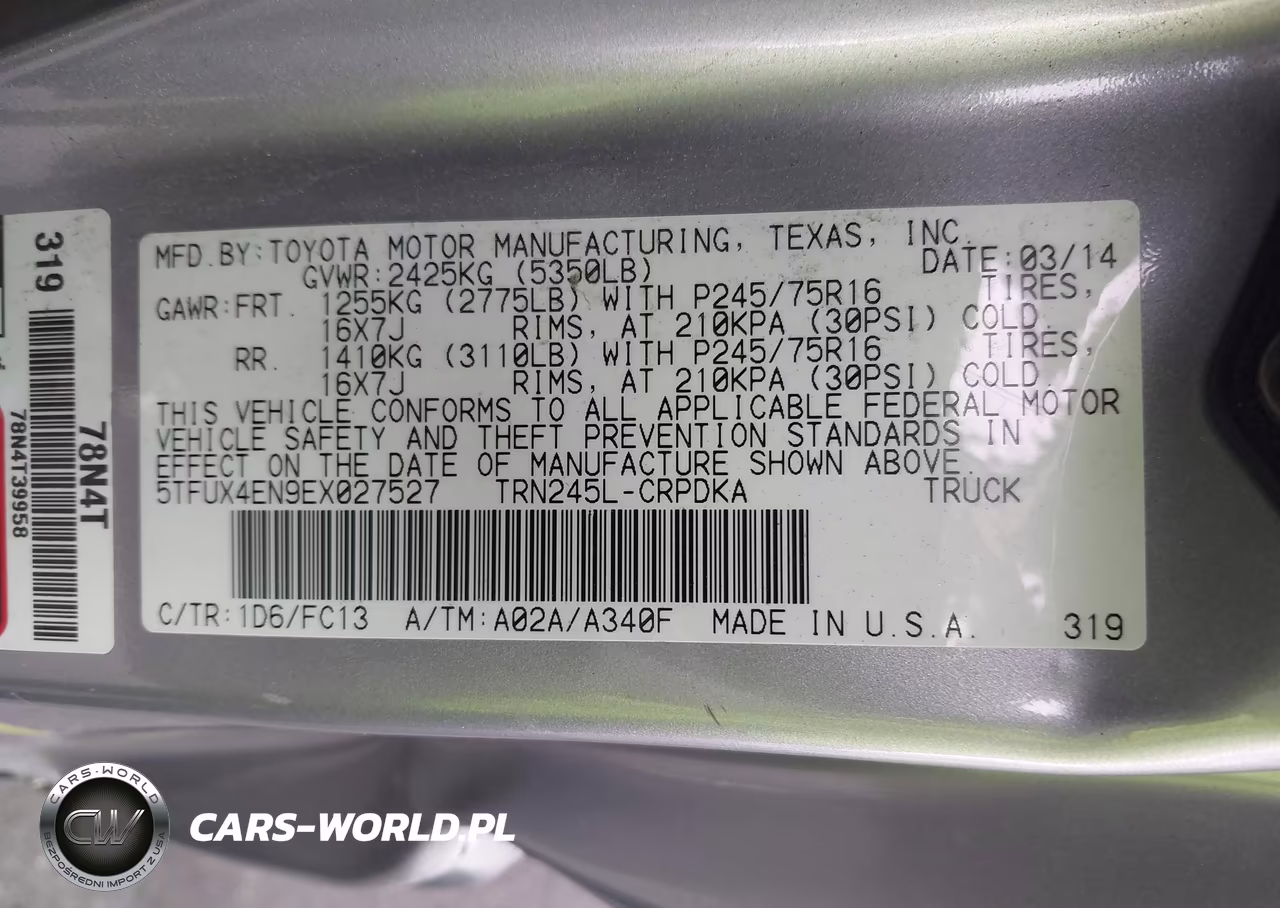 2014 Toyota Tacoma VIN:5TFUX4EN9EX027527 - 9
