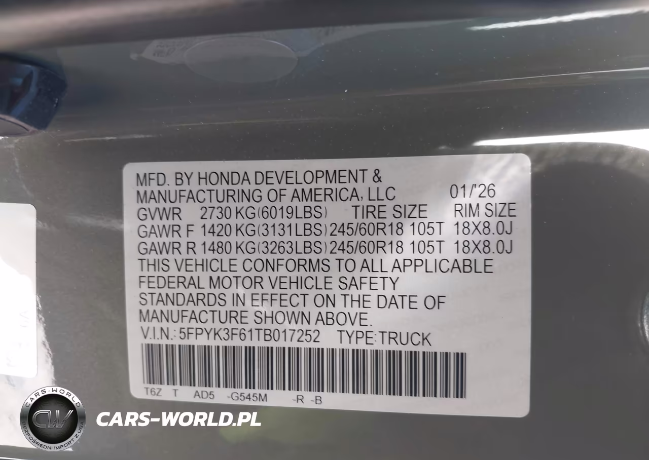 2026 Honda Ridgeline Trailsport VIN:5FPYK3F61TB017252 - 9