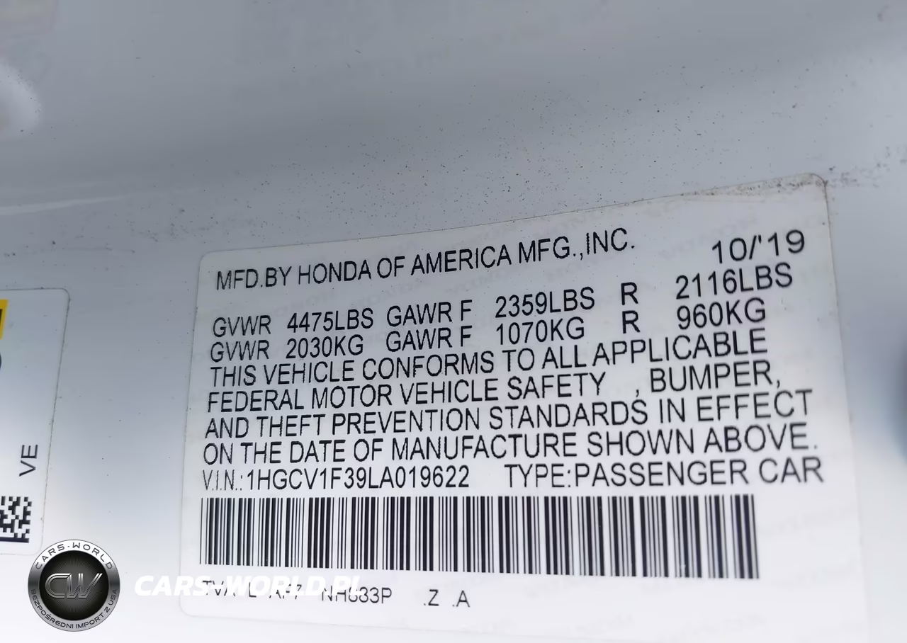 2020 Honda Accord Sport VIN:1HGCV1F39LA019622 - 9