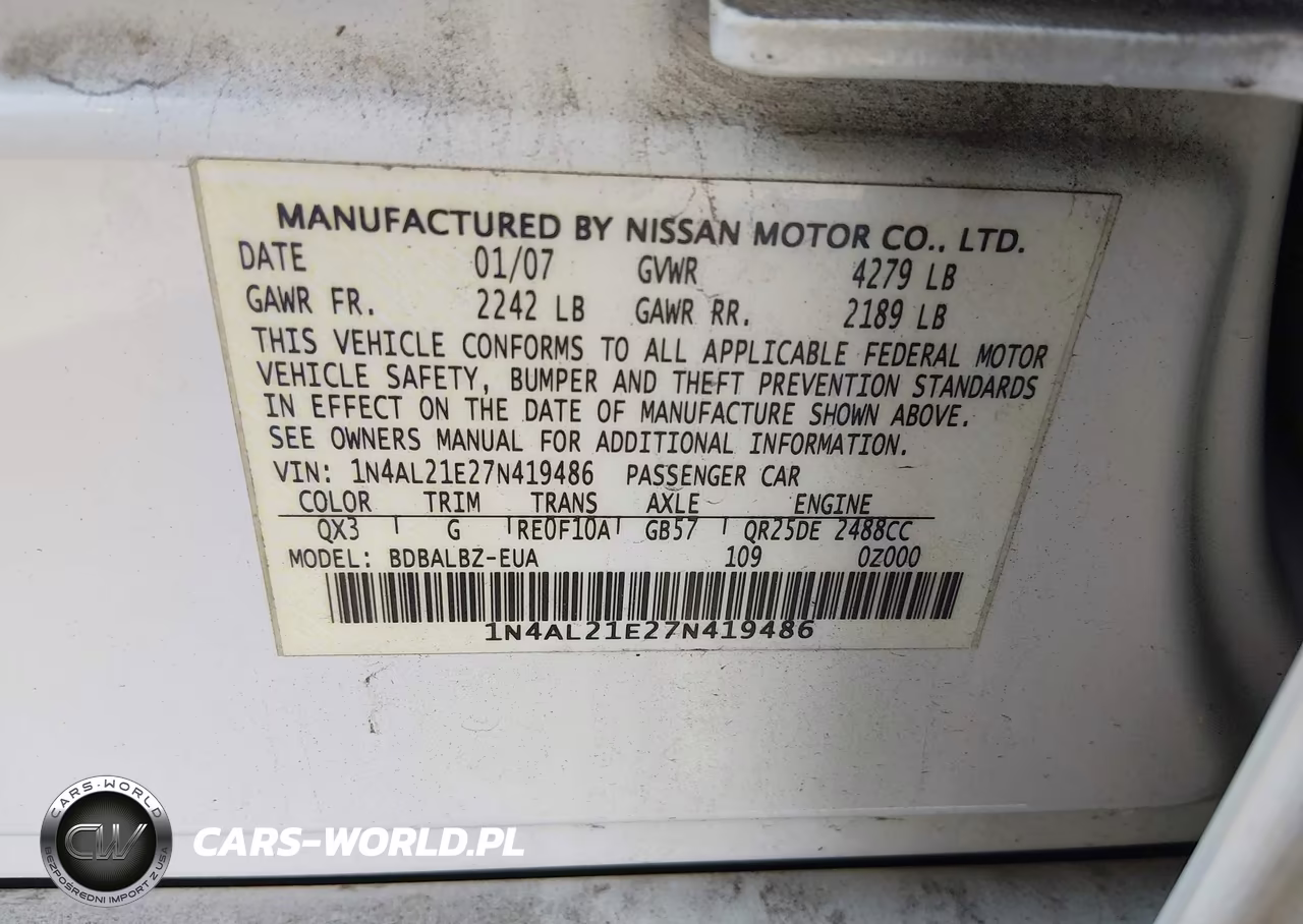 2007 Nissan Altima 2.5-2.5S VIN:1N4AL21E27N419486 - 9