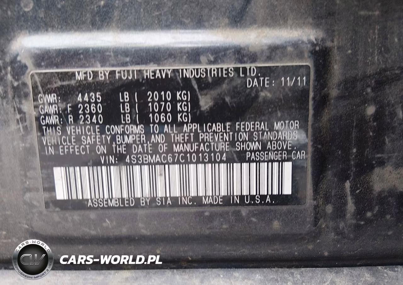 2012 Subaru Legacy 2.5I Premium VIN:4S3BMAC67C1013104 - 9