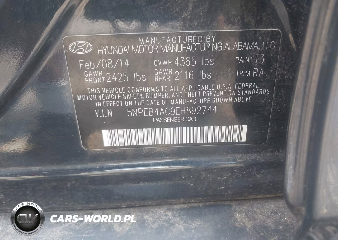 2014 Hyundai Sonata Gls VIN:5NPEB4AC9EH892744 - 9