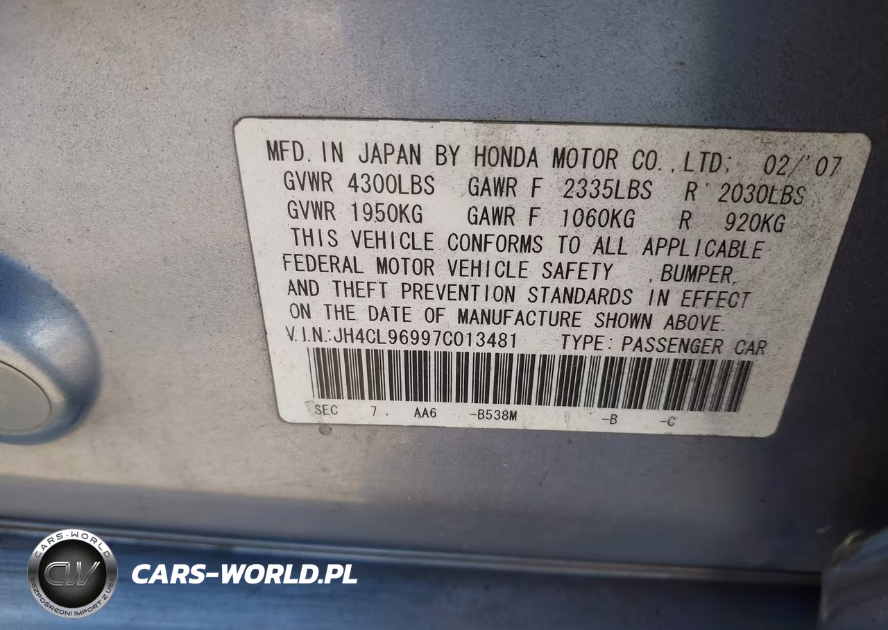 2007 Acura Tsx VIN:JH4CL96997C013481 - 9