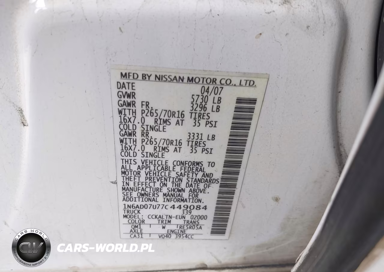 2007 Nissan Frontier Se VIN:1N6AD07U77C449084 - 9
