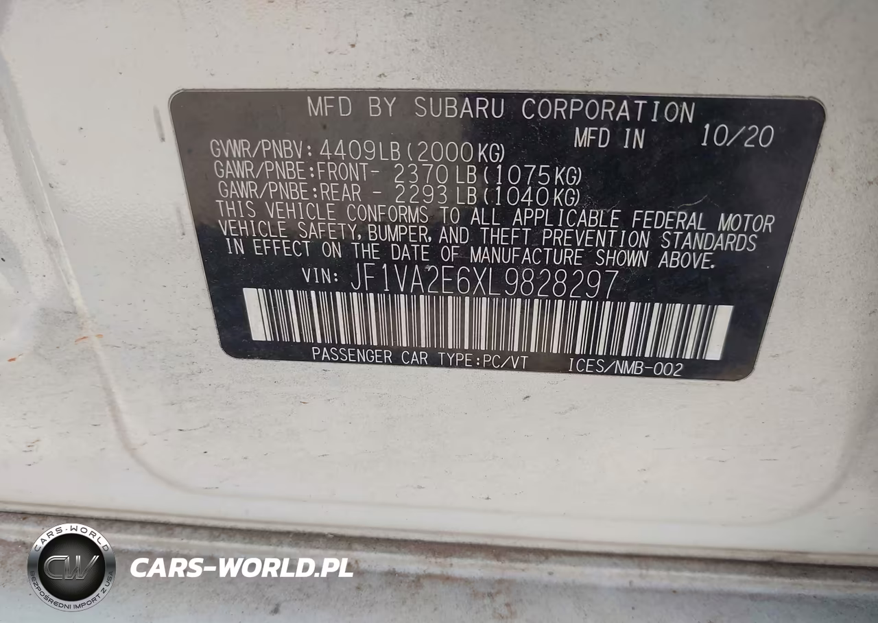 2020 Subaru Wrx Sti VIN:JF1VA2E6XL9828297 - 9