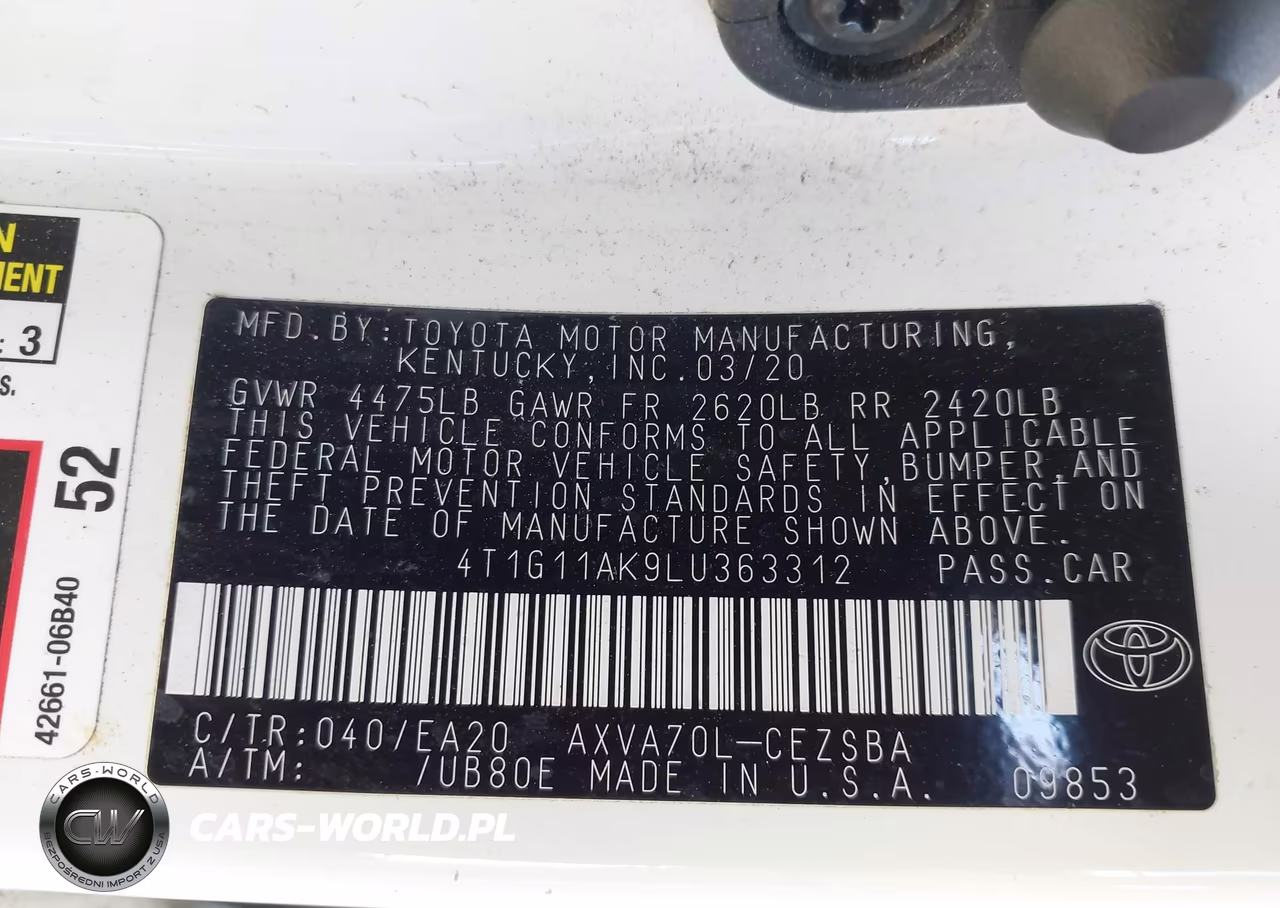 2020 Toyota Camry Se VIN:4T1G11AK9LU363312 - 9