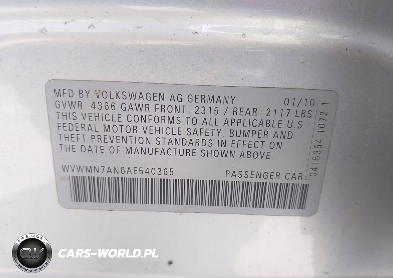 2010 Volkswagen Cc Sport VIN:WVWMN7AN6AE540365 - 9