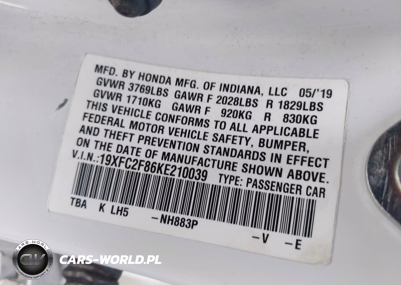 2019 Honda Civic Sport VIN:19XFC2F86KE210039 - 9