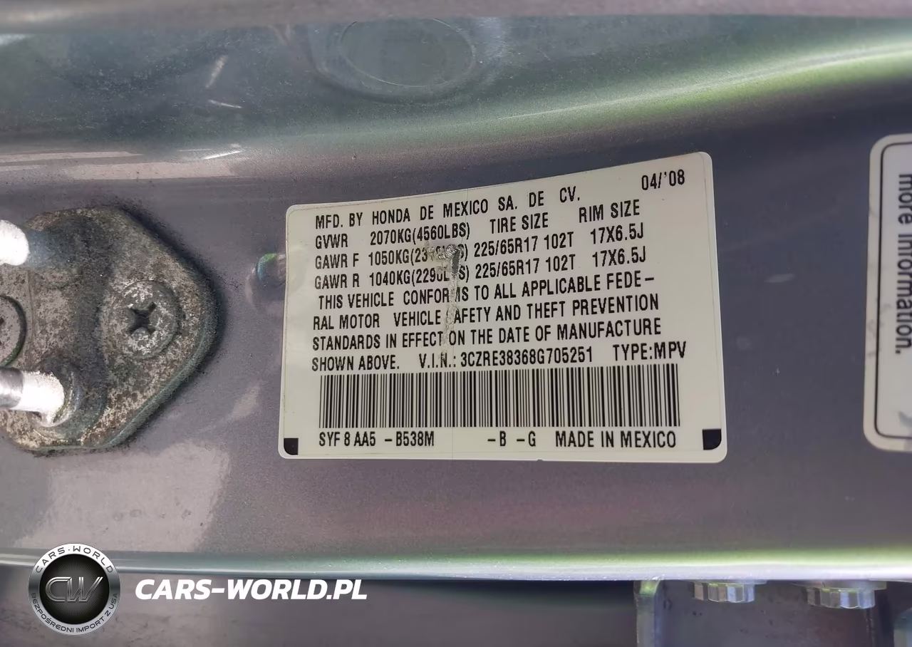 2008 Honda Cr-V Lx VIN:3CZRE38368G705251 - 9