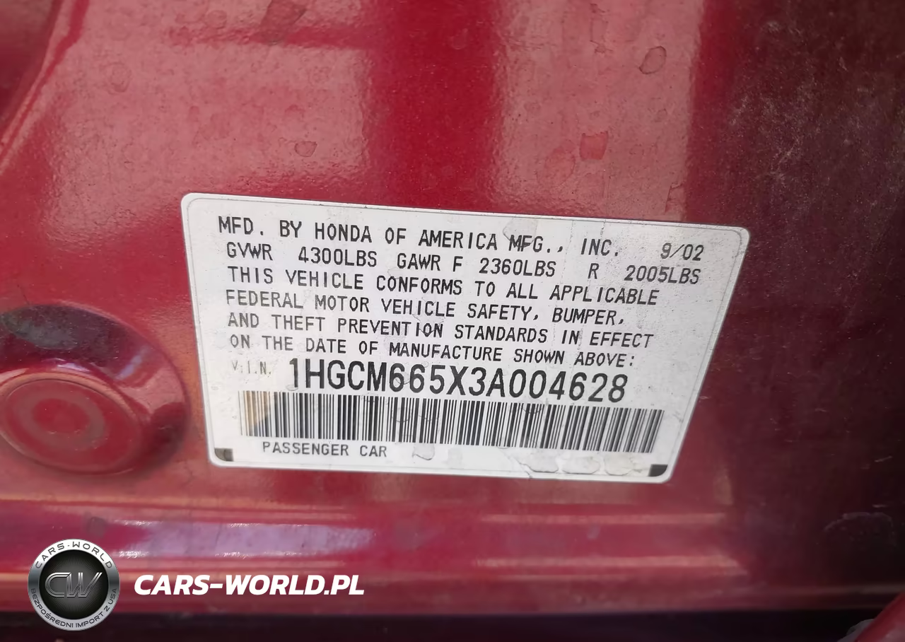 2003 Honda Accord 3.0 Ex VIN:1HGCM665X3A004628 - 9
