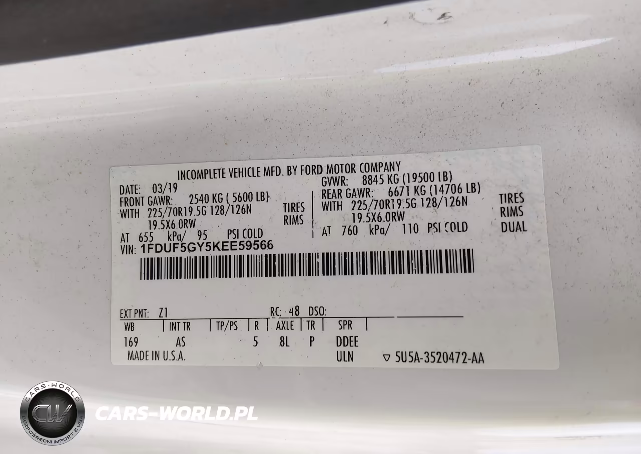 2019 Ford F-550 Chassis Xl VIN:1FDUF5GY5KEE59566 - 8