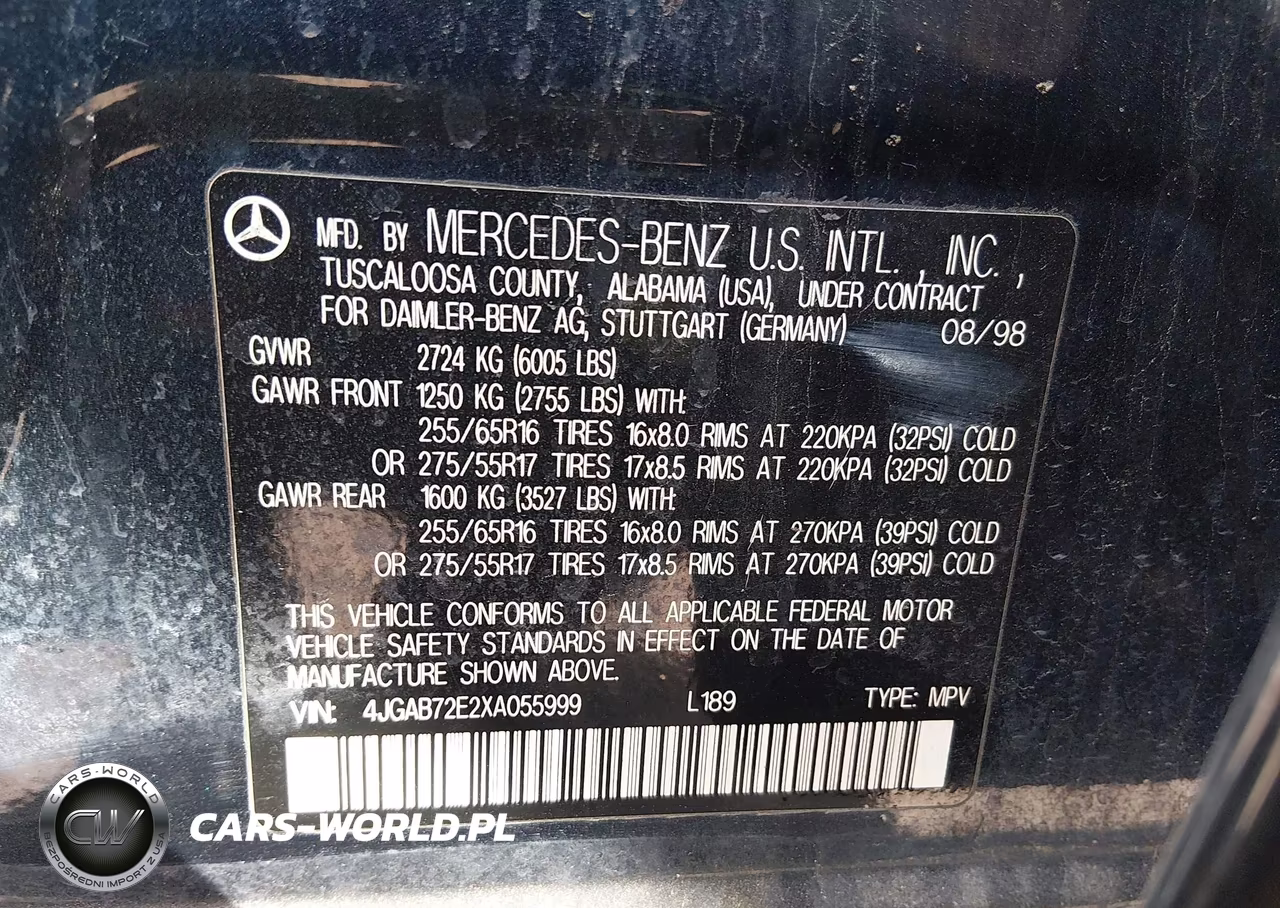 1999 Mercedes-Benz Ml 430 VIN:4JGAB72E2XA055999 - 9