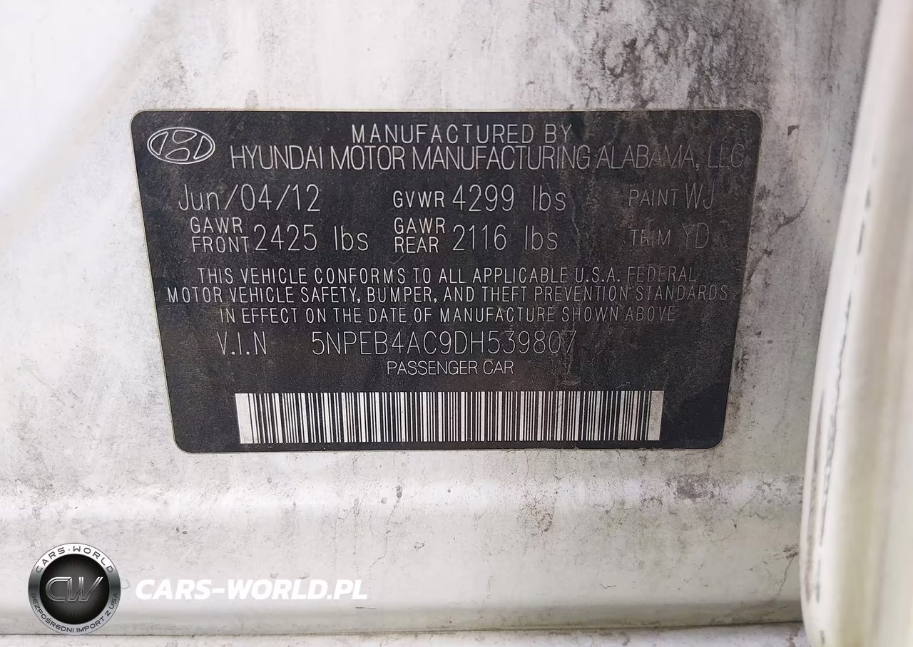 2013 Hyundai Sonata Gls VIN:5NPEB4AC9DH539807 - 9