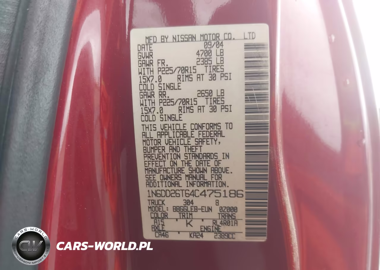 2004 Nissan Frontier Xe VIN:1N6DD26T64C475186 - 9