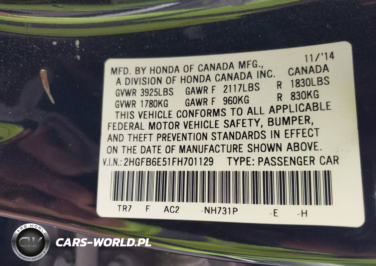 2015 Honda Civic Si VIN:2HGFB6E51FH701129 - 9