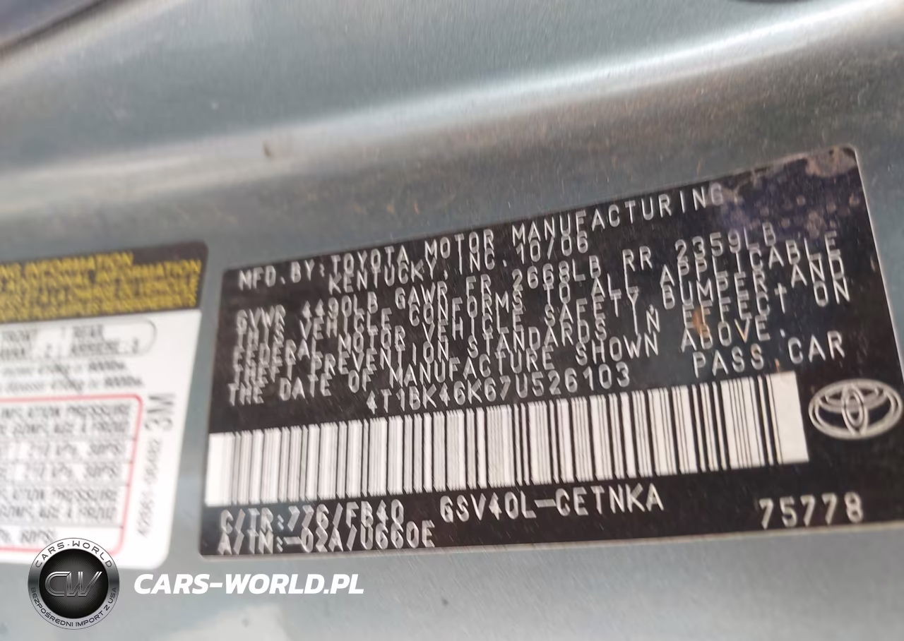 2007 Toyota Camry Le V6 VIN:4T1BK46K67U526103 - 9
