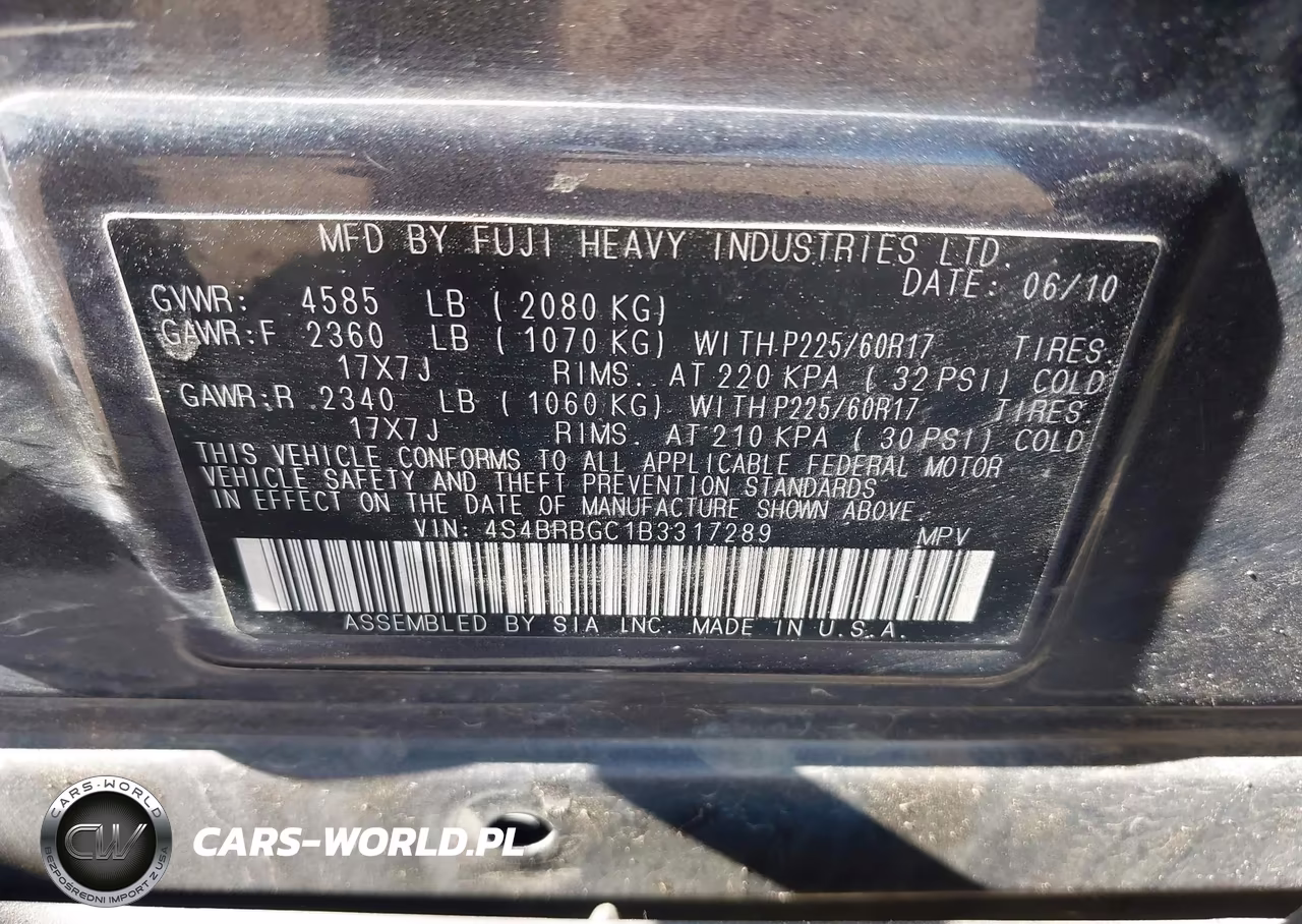 2011 Subaru Outback 2.5I Premium VIN:4S4BRBGC1B3317289 - 9