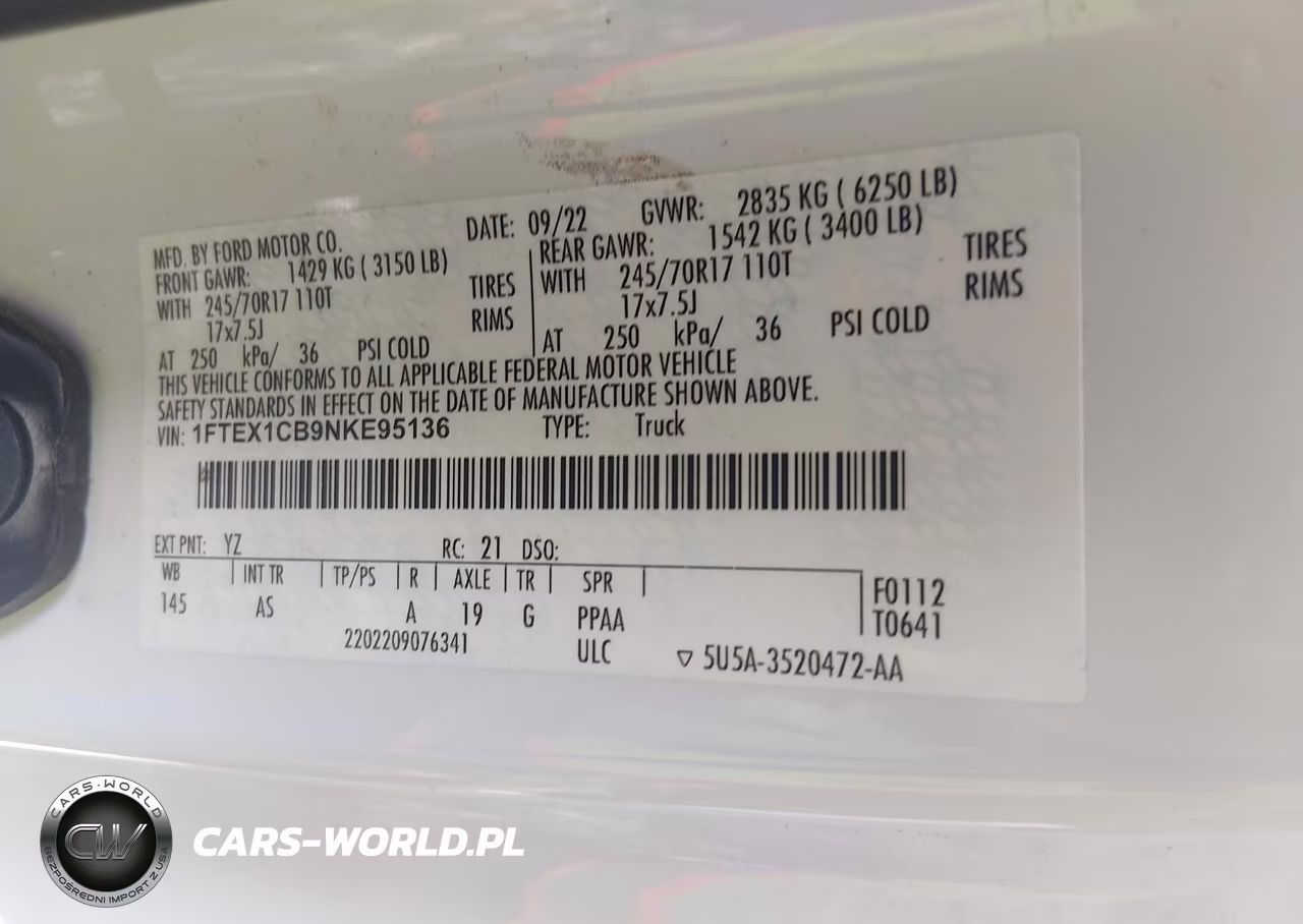 2022 Ford F-150 Xl VIN:1FTEX1CB9NKE95136 - 9