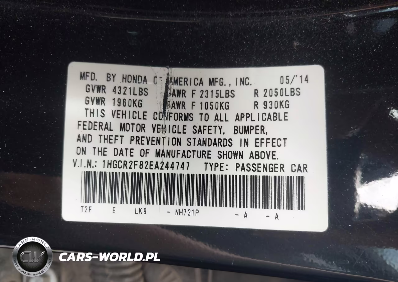 2014 Honda Accord Ex-L VIN:1HGCR2F82EA244747 - 9
