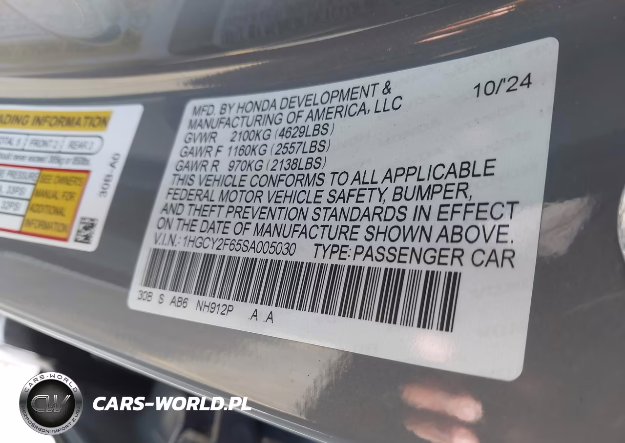 2025 Honda Accord Hybrid Ex-L VIN:1HGCY2F65SA005030 - 9