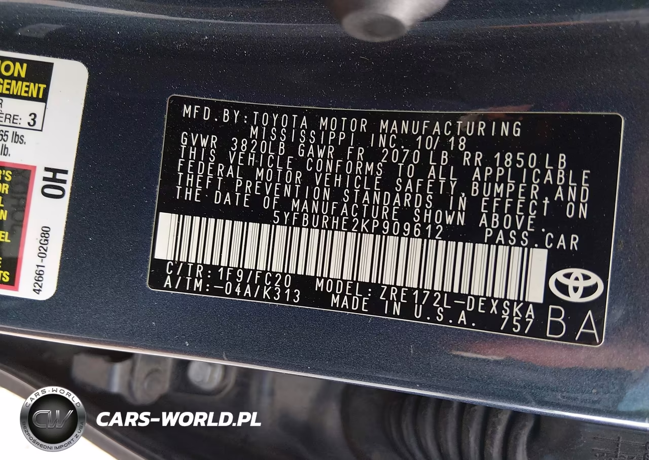2019 Toyota Corolla Se VIN:5YFBURHE2KP909612 - 9
