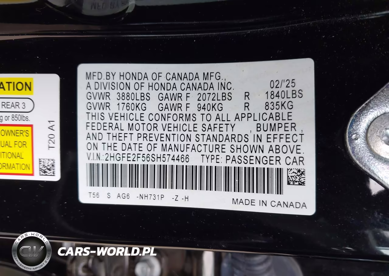 2025 Honda Civic Sport VIN:2HGFE2F56SH574466 - 9