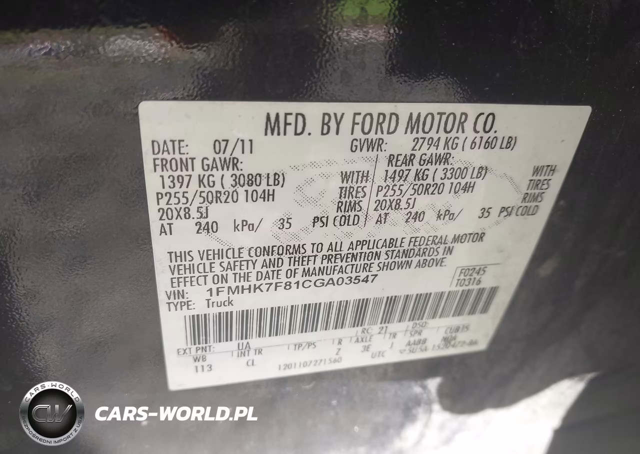 2012 Ford Explorer Limited VIN:1FMHK7F81CGA03547 - 9