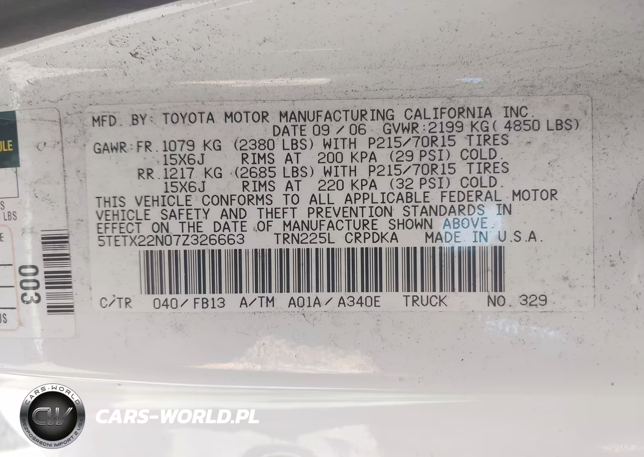 2007 Toyota Tacoma VIN:5TETX22N07Z326663 - 9