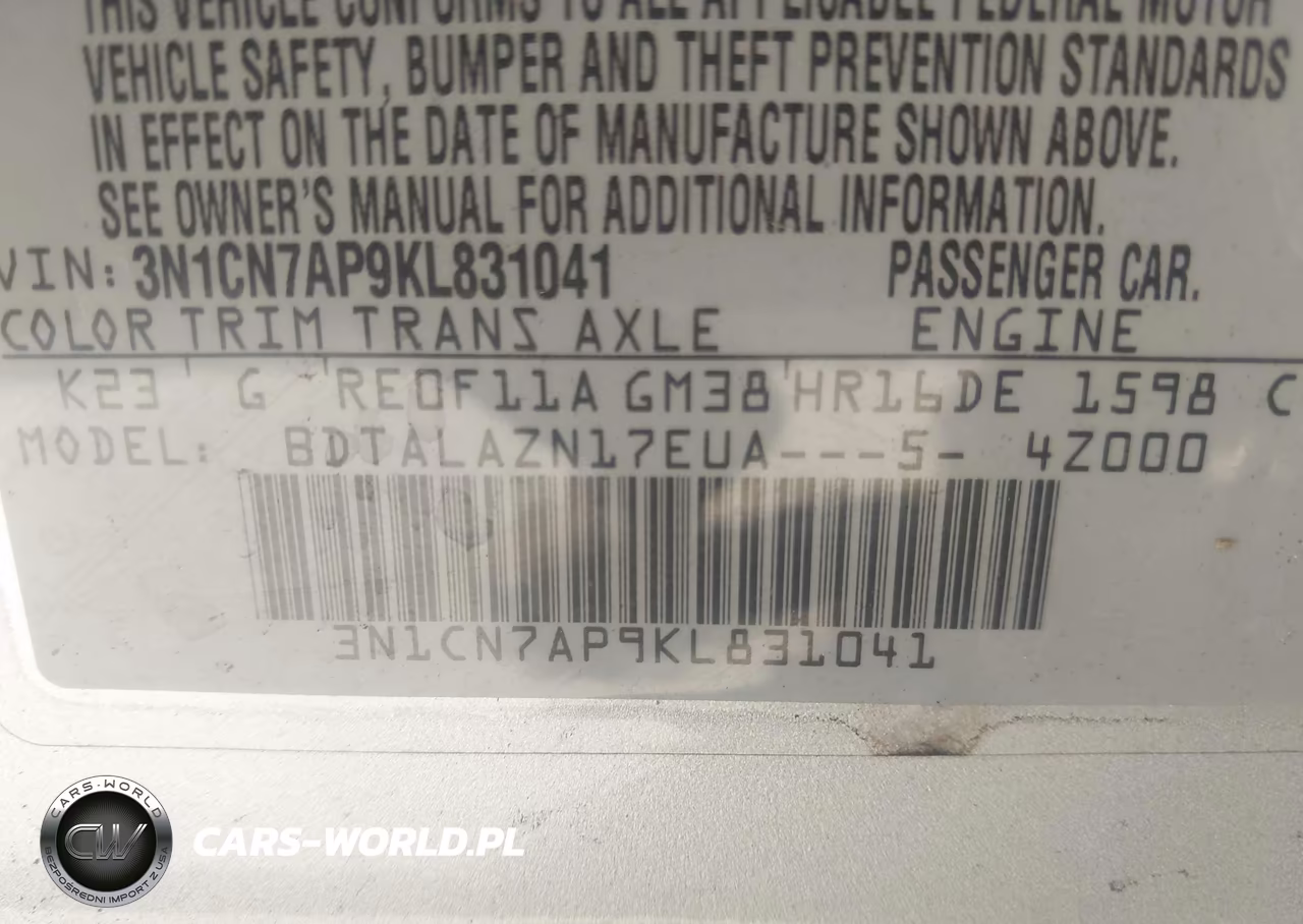 2019 Nissan Versa 1.6 S+ VIN:3N1CN7AP9KL831041 - 9