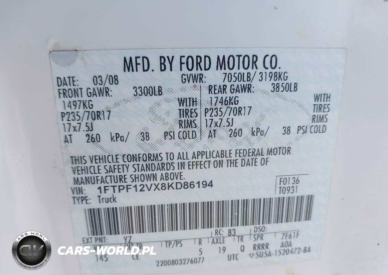 2008 Ford F-150 Fx2-Xl-Xlt VIN:1FTPF12VX8KD86194 - 9