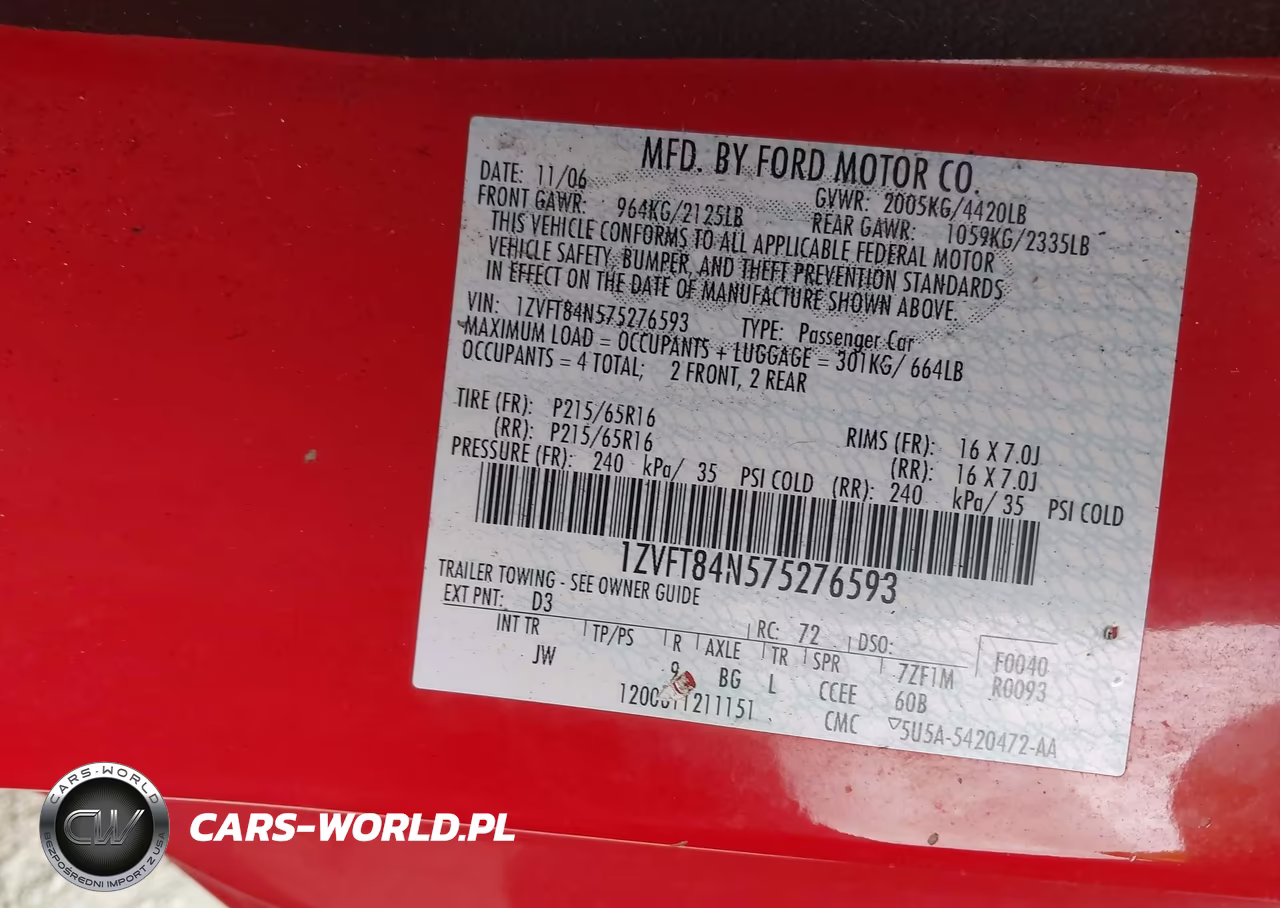 2007 Ford Mustang V6 Deluxe-V6 Premium VIN:1ZVFT84N575276593 - 9