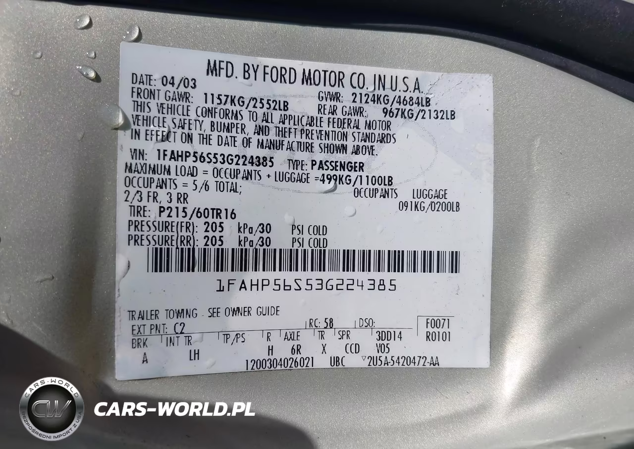 2003 Ford Taurus Sel VIN:1FAHP56S53G224385 - 9