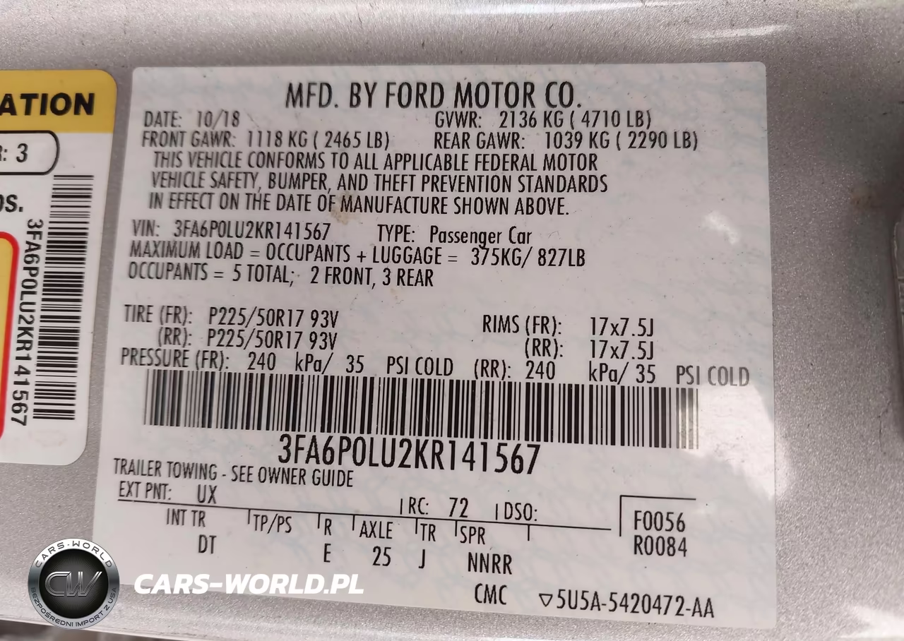 2019 Ford Fusion Hybrid Se VIN:3FA6P0LU2KR141567 - 9