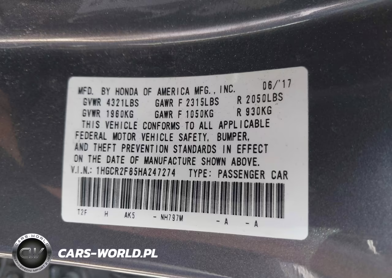 2017 Honda Accord Ex-L VIN:1HGCR2F85HA247274 - 9