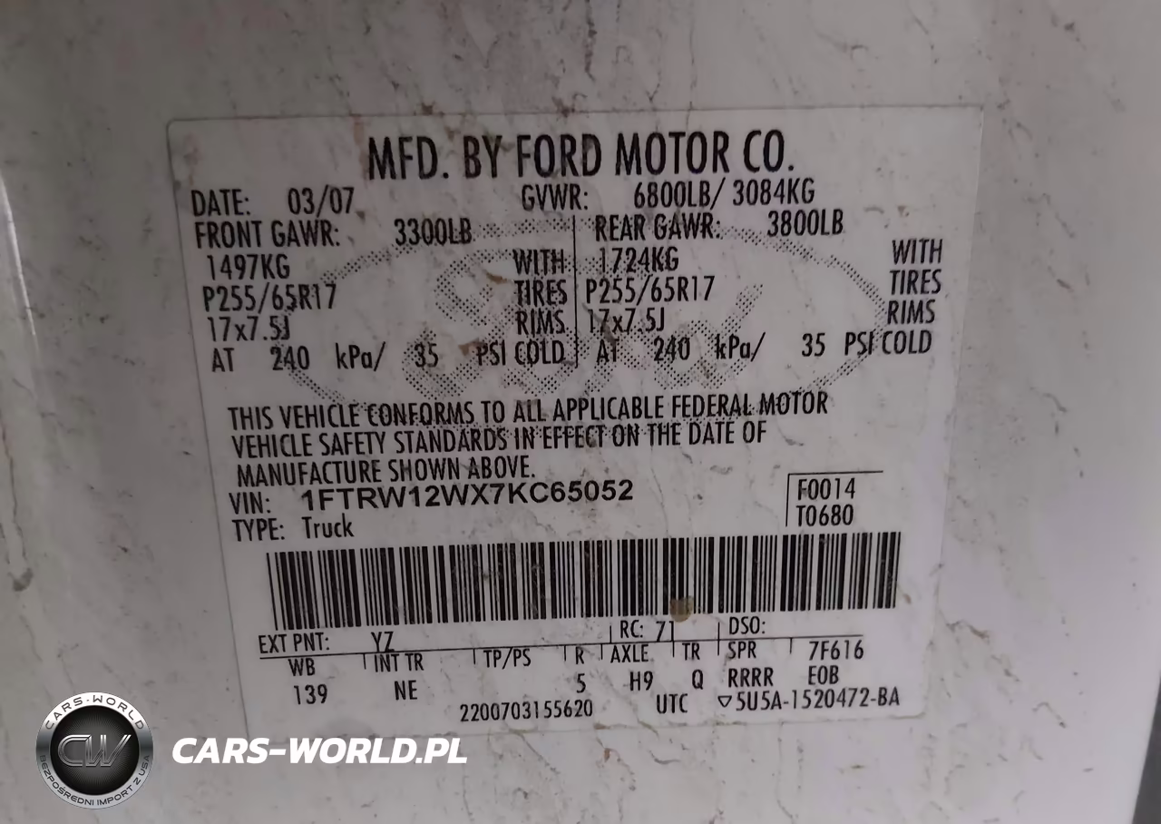 2007 Ford F-150 Xlt VIN:1FTRW12WX7KC65052 - 9