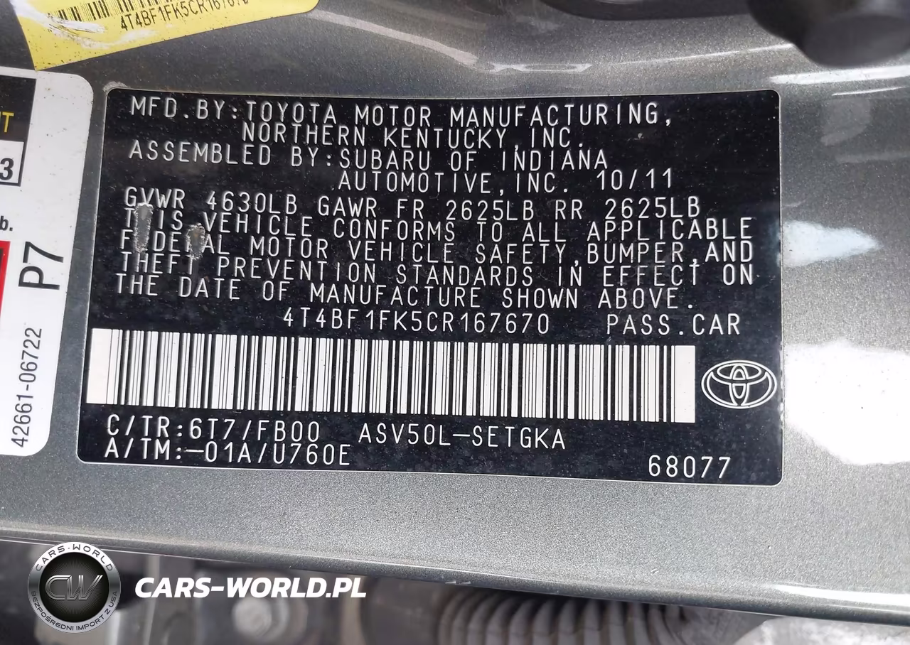 2012 Toyota Camry Xle VIN:4T4BF1FK5CR167670 - 9