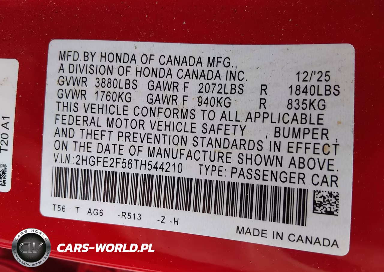 2026 Honda Civic Sport VIN:2HGFE2F56TH544210 - 9